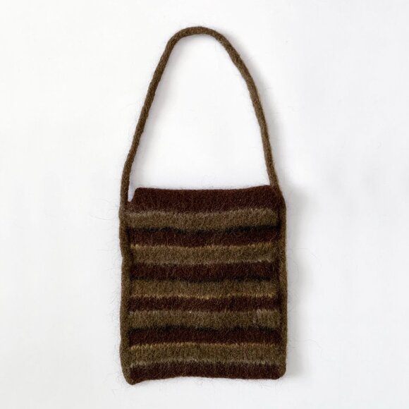 Vintage Wooly Fuzzy Bag Purse Striped Brown Cottagecore Whimsytwee Twee Fairy - Picture 4 of 12